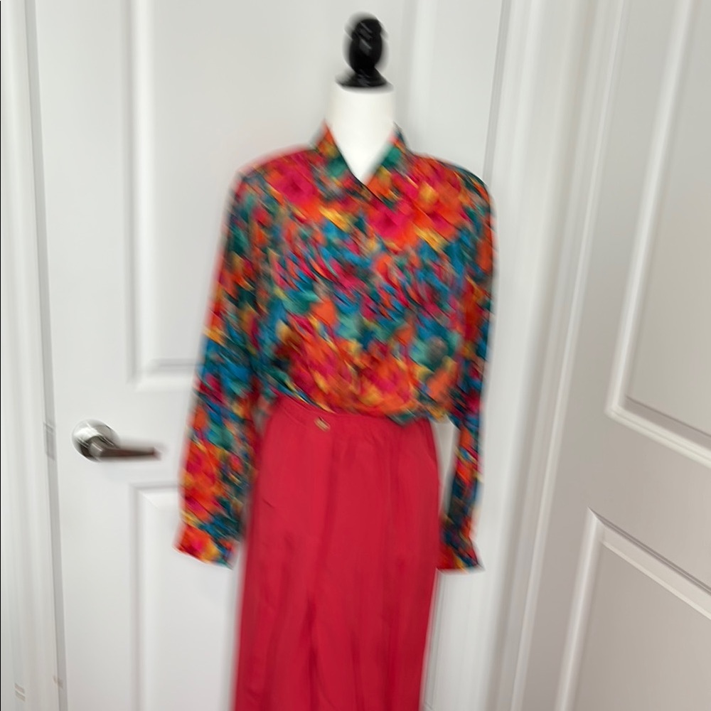 Vibrant Multicolor Blouse and Red Pants Set